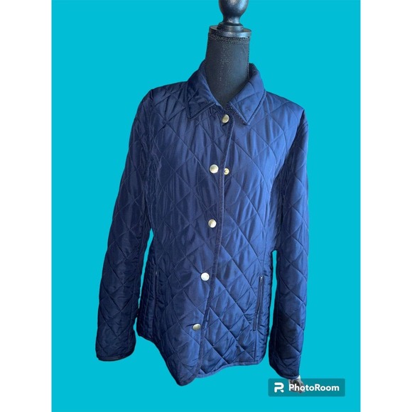 Crown & Ivy Long Women’s Sleeve Button Front Quilted Jacket Navy Blue Size L‎ - Picture 2 of 11